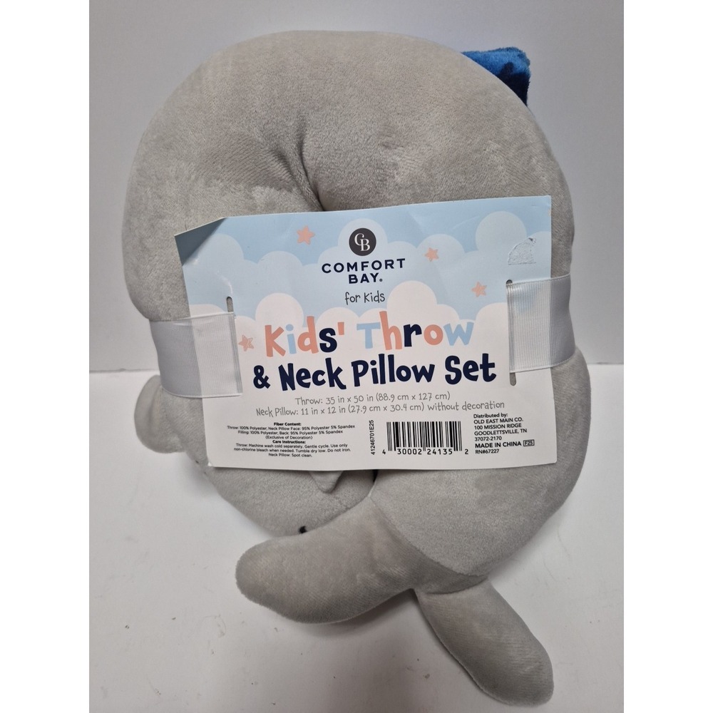Kids Throw & Neck Pillow Set SHARK Print Soft Plush Travel Pillow NEW WITH TAGS